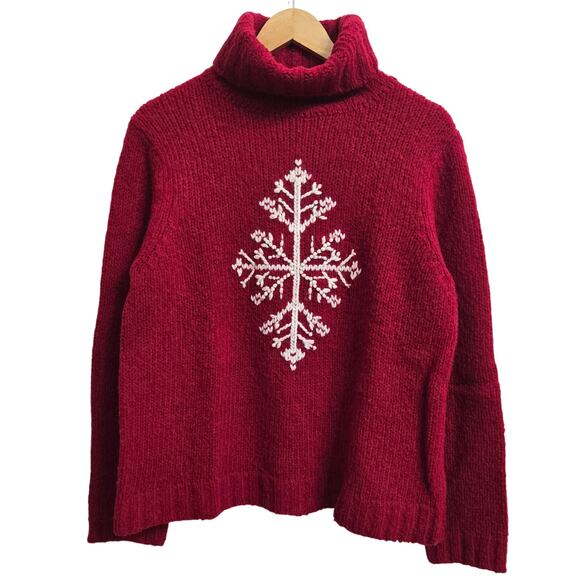 Ann Taylor Womens Vintage Christmas Embroidered Snowflake Turtleneck Sweater L - Picture 1 of 9